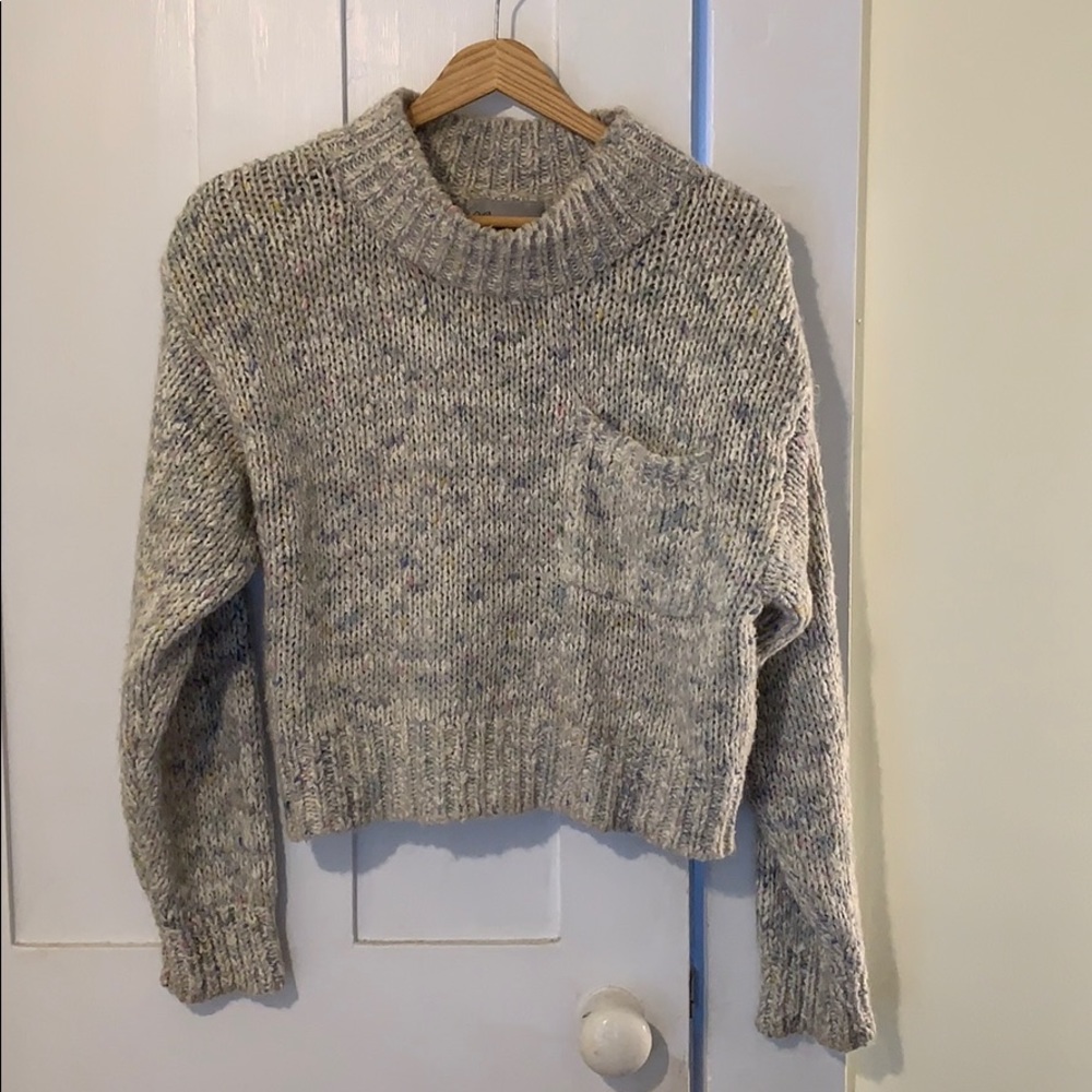 Grey Semi-Turtle Neck Sweater with Front Pocket